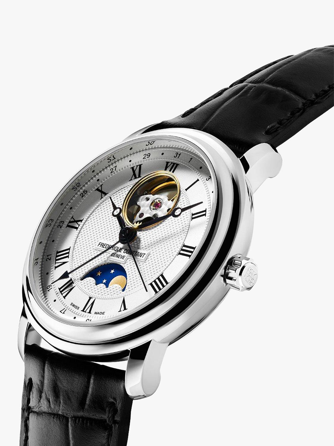 Product image 3 of 3, which shows Frederique Constant FC-335MC4P6 Men's Moonphase Leather Strap Watch, Black/White