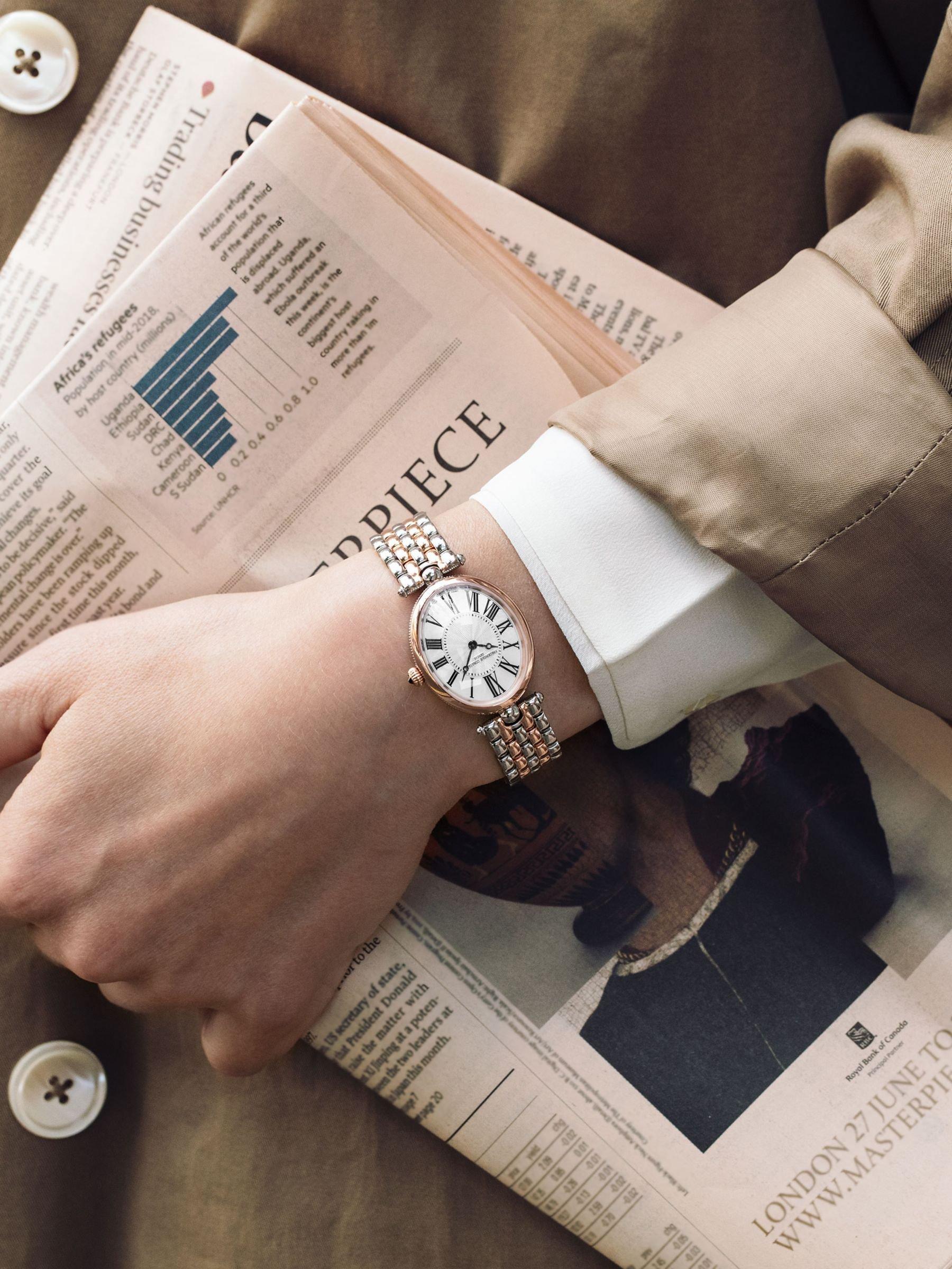 Product image 2 of 6, which shows Frederique Constant FC-200MPW2V2B Women's Classics Art Deco Bracelet Strap Watch, Rose Gold/Silver