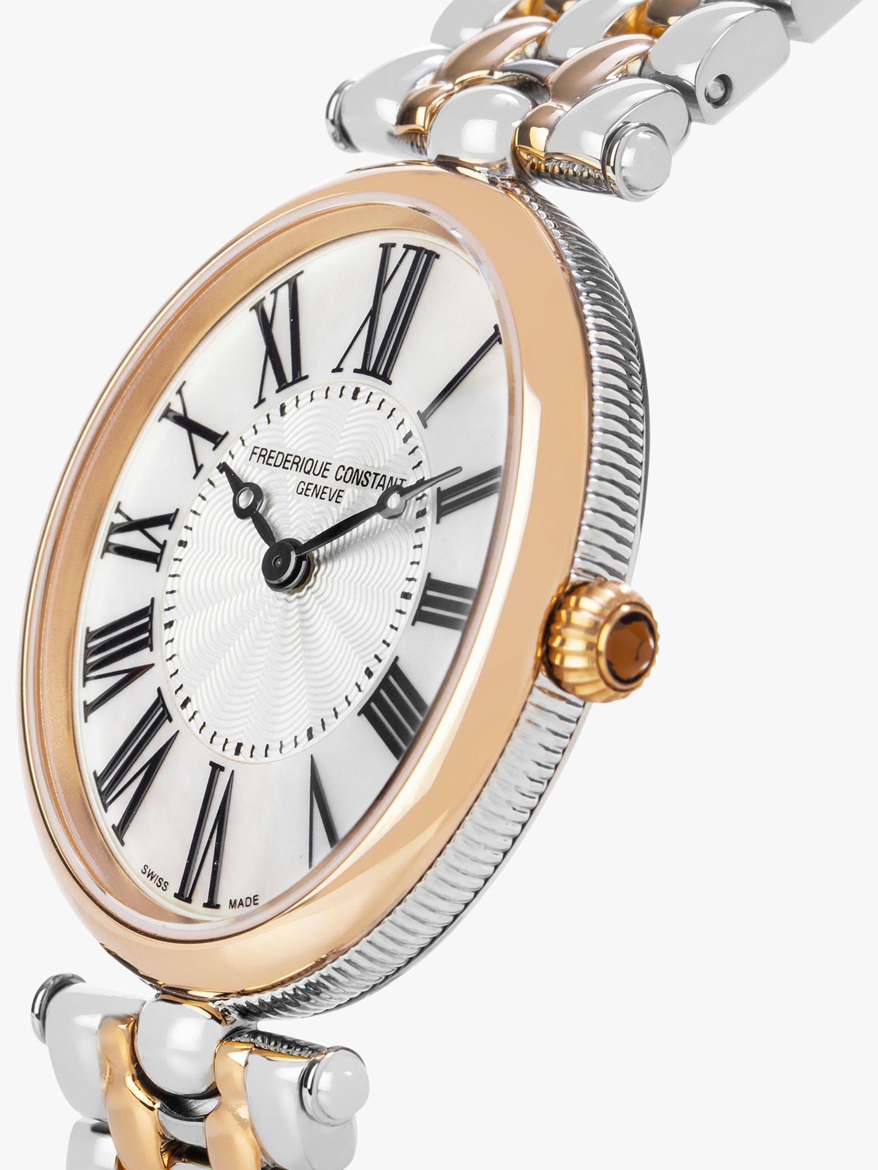 Product image 3 of 6, which shows Frederique Constant FC-200MPW2V2B Women's Classics Art Deco Bracelet Strap Watch, Rose Gold/Silver