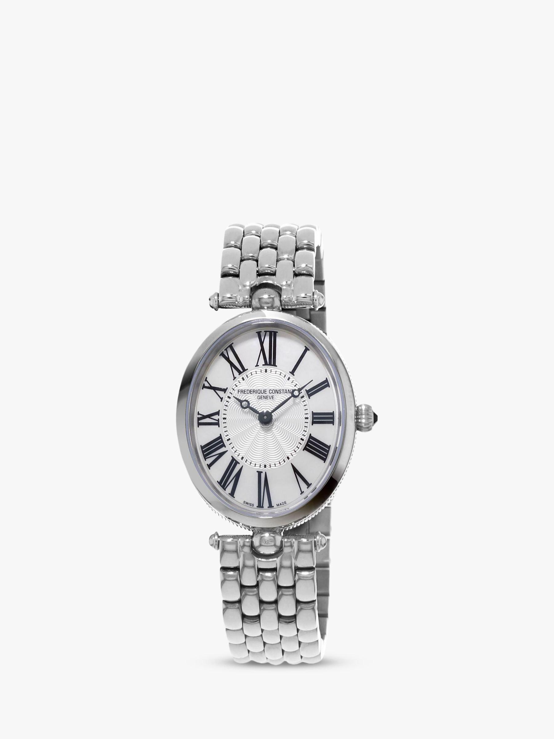 Product image 1 of 6, which shows Frederique Constant FC-200MPW2V6B Women's Classic Art Deco Oval Bracelet Strap Watch, Silver