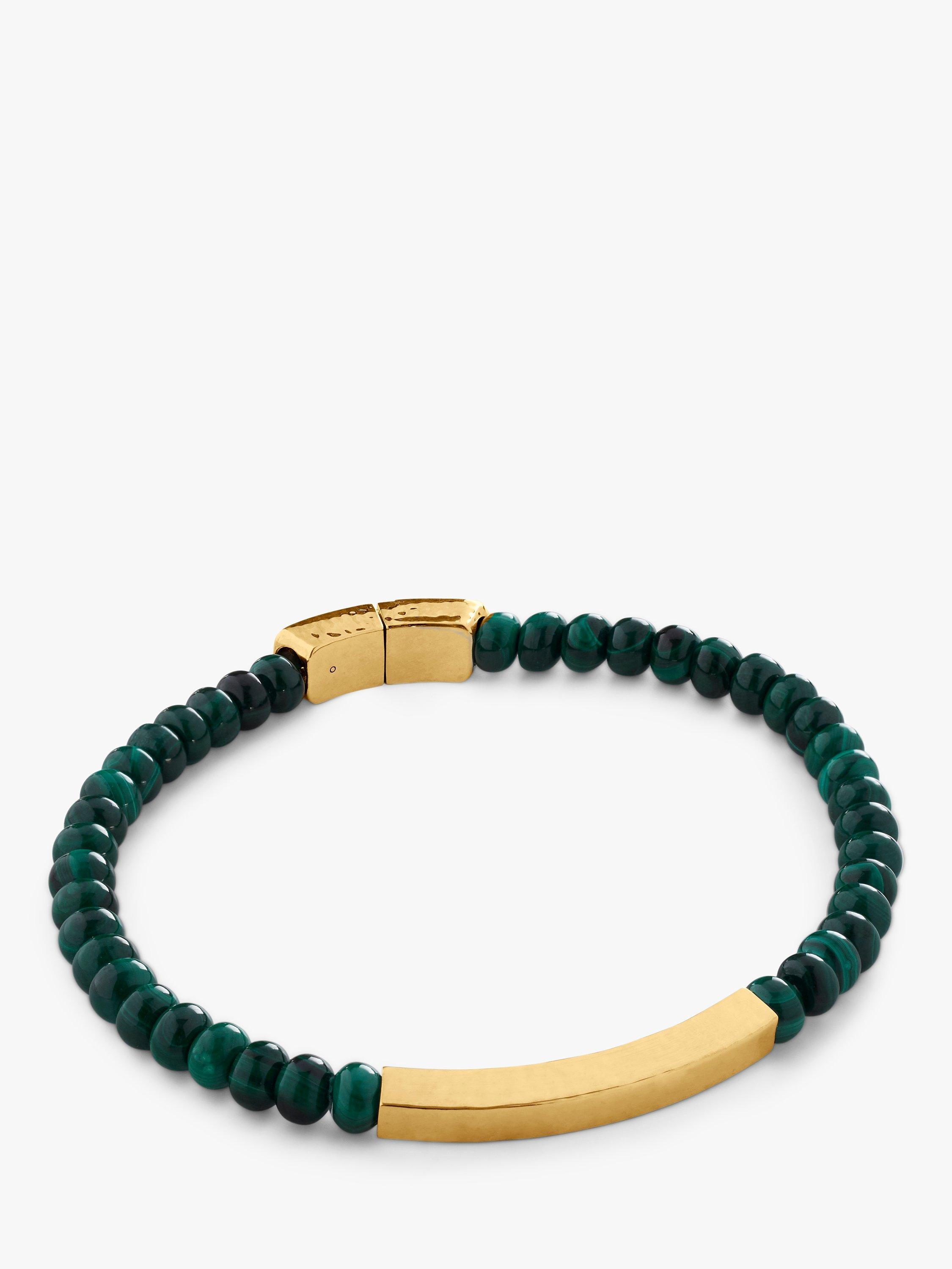 Product image 1 of 3, which shows Monica Vinader Linear Gemstone Beaded Bracelet, Green/Gold, Small