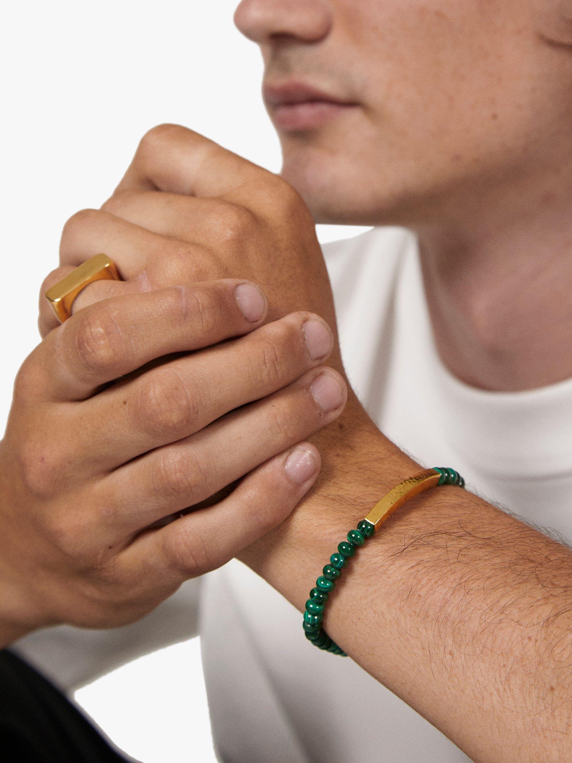 Product image 2 of 3, which shows Monica Vinader Linear Gemstone Beaded Bracelet, Green/Gold, Small