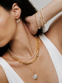 Monica Vinader Mini Nugget Gemstone Beaded Bracelet - view 2, Pearl/Gold