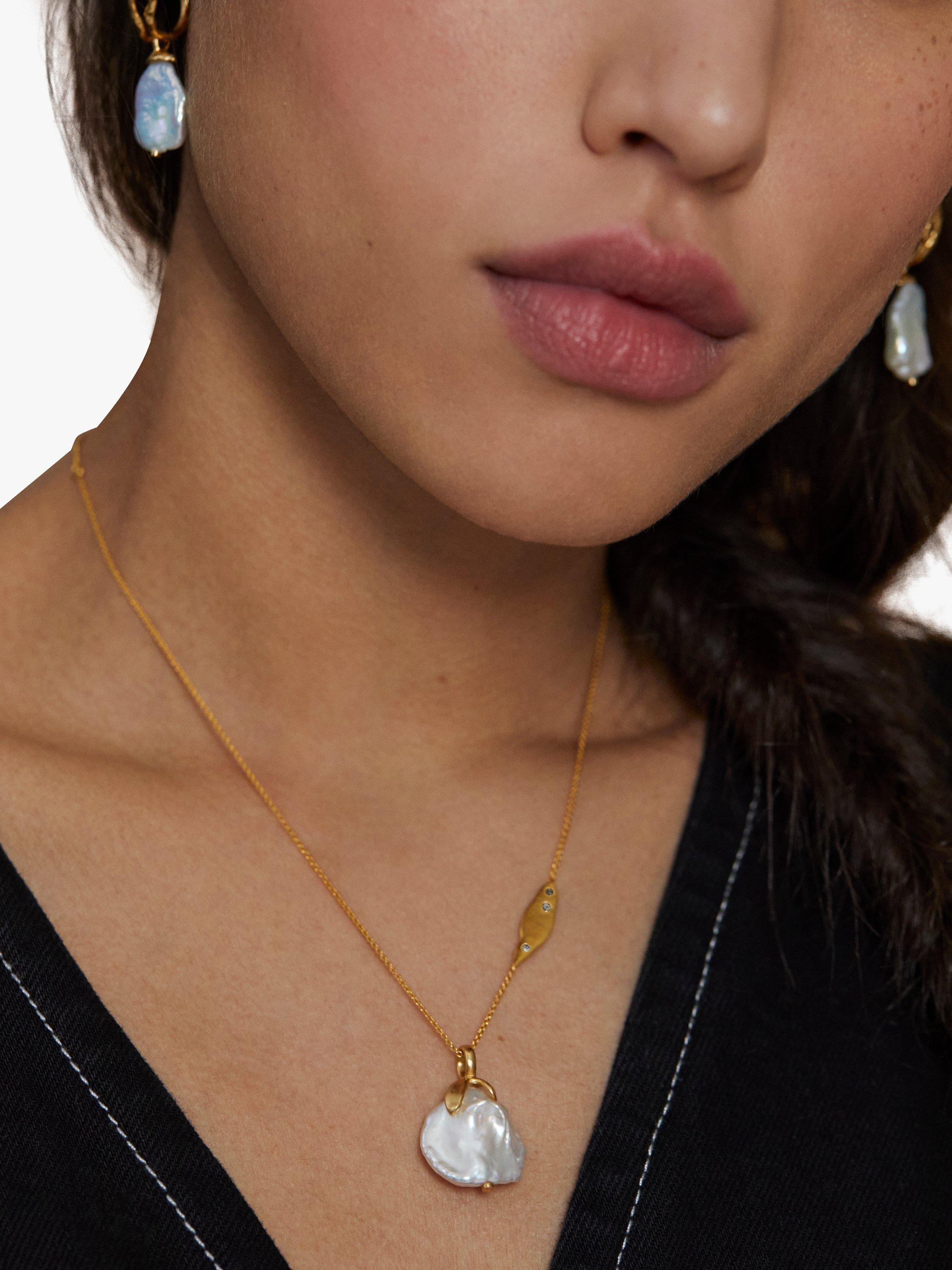Product image 2 of 4, which shows Monica Vinader x Mother of Pearl Keshi Pearl Charm, Gold/White