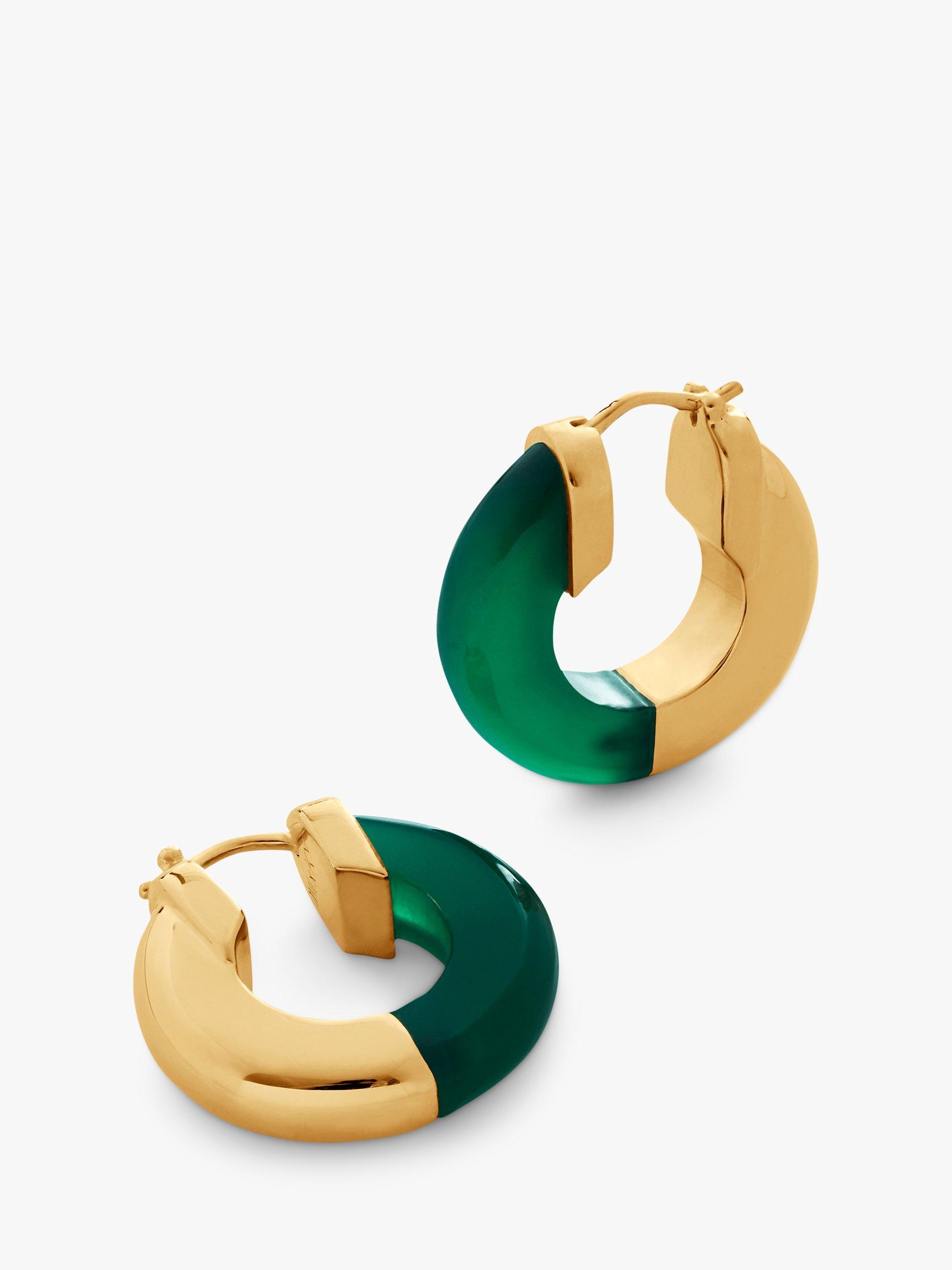 Product image 1 of 3, which shows Monica Vinader x Kate Young Chunky Hoop Earrings, Gold/Green Onyx