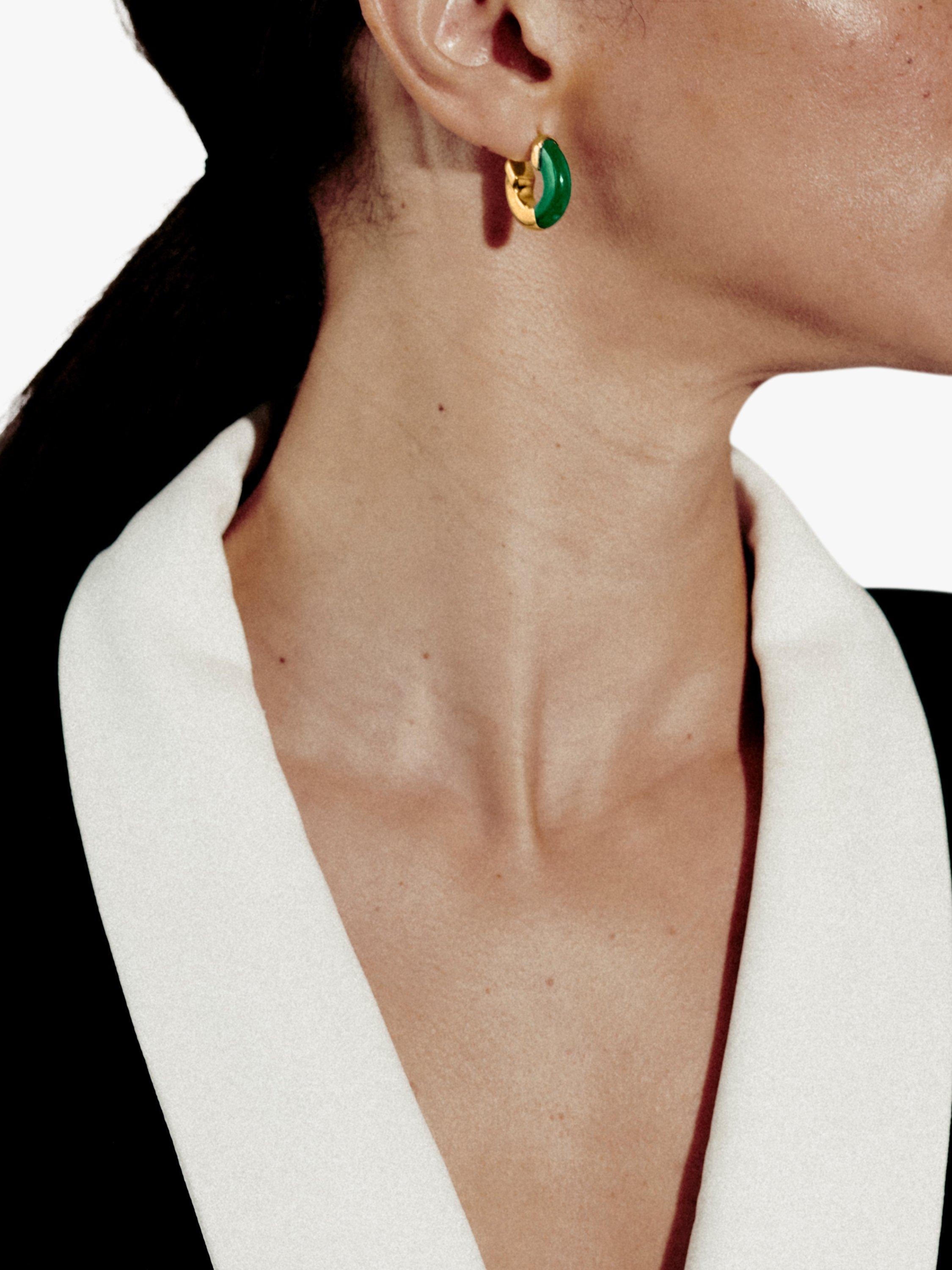 Product image 2 of 3, which shows Monica Vinader x Kate Young Chunky Hoop Earrings, Gold/Green Onyx