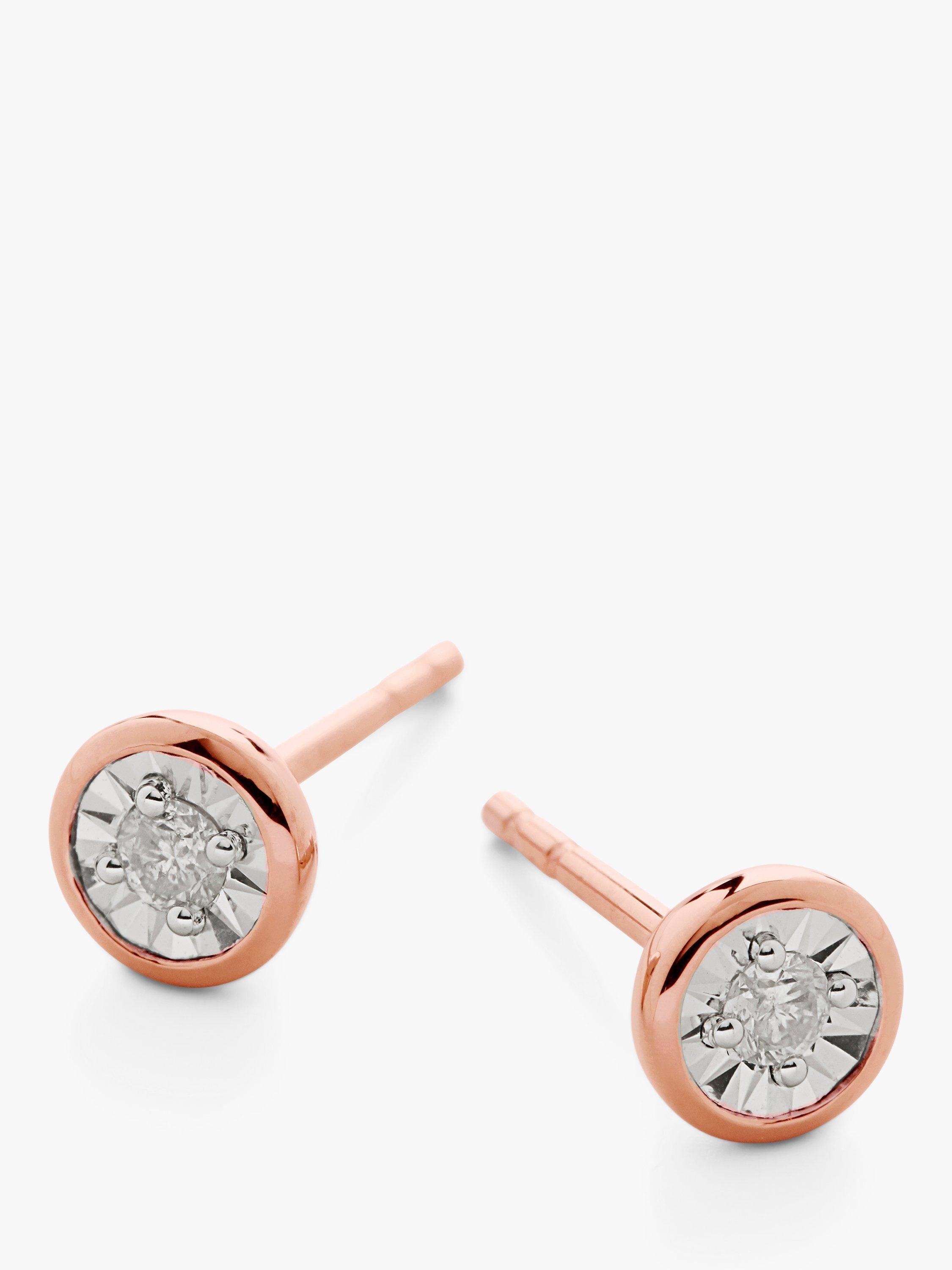 Product image 1 of 5, which shows Monica Vinader Essential Diamond Stud Earrings, Rose Gold