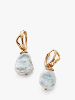 Monica Vinader x Mother of Pearl Keshi Pearl Large Hoop Earrings, Gold/White, Gold/White