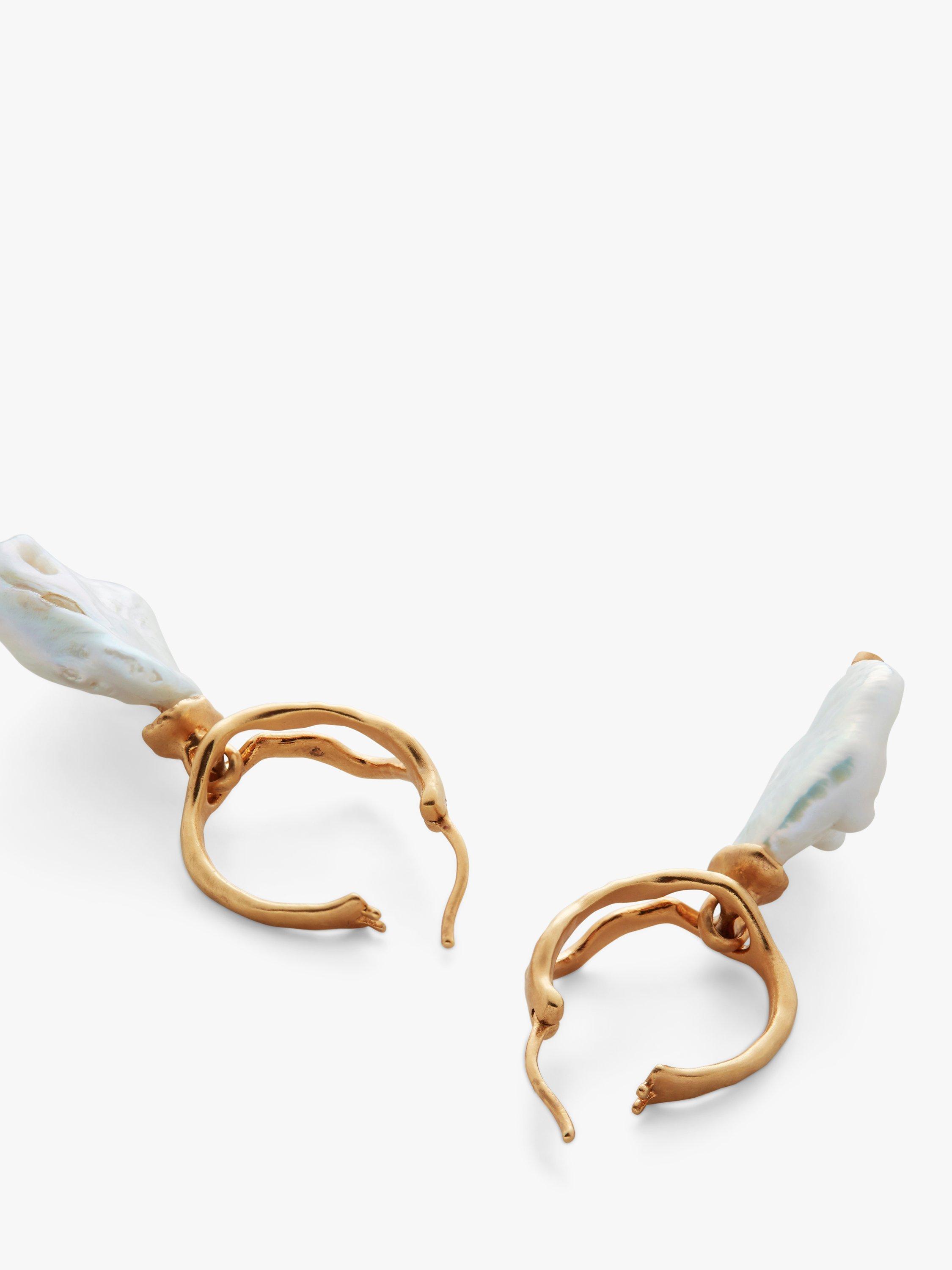 Product image 2 of 6, which shows Monica Vinader x Mother of Pearl Keshi Pearl Large Hoop Earrings, Gold/White