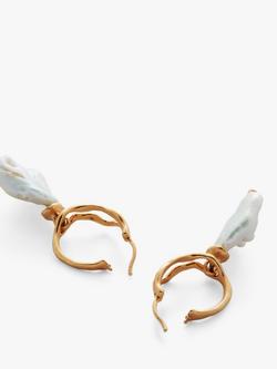 Monica Vinader x Mother of Pearl Keshi Pearl Large Hoop Earrings, Gold/White - view 2, Gold/White