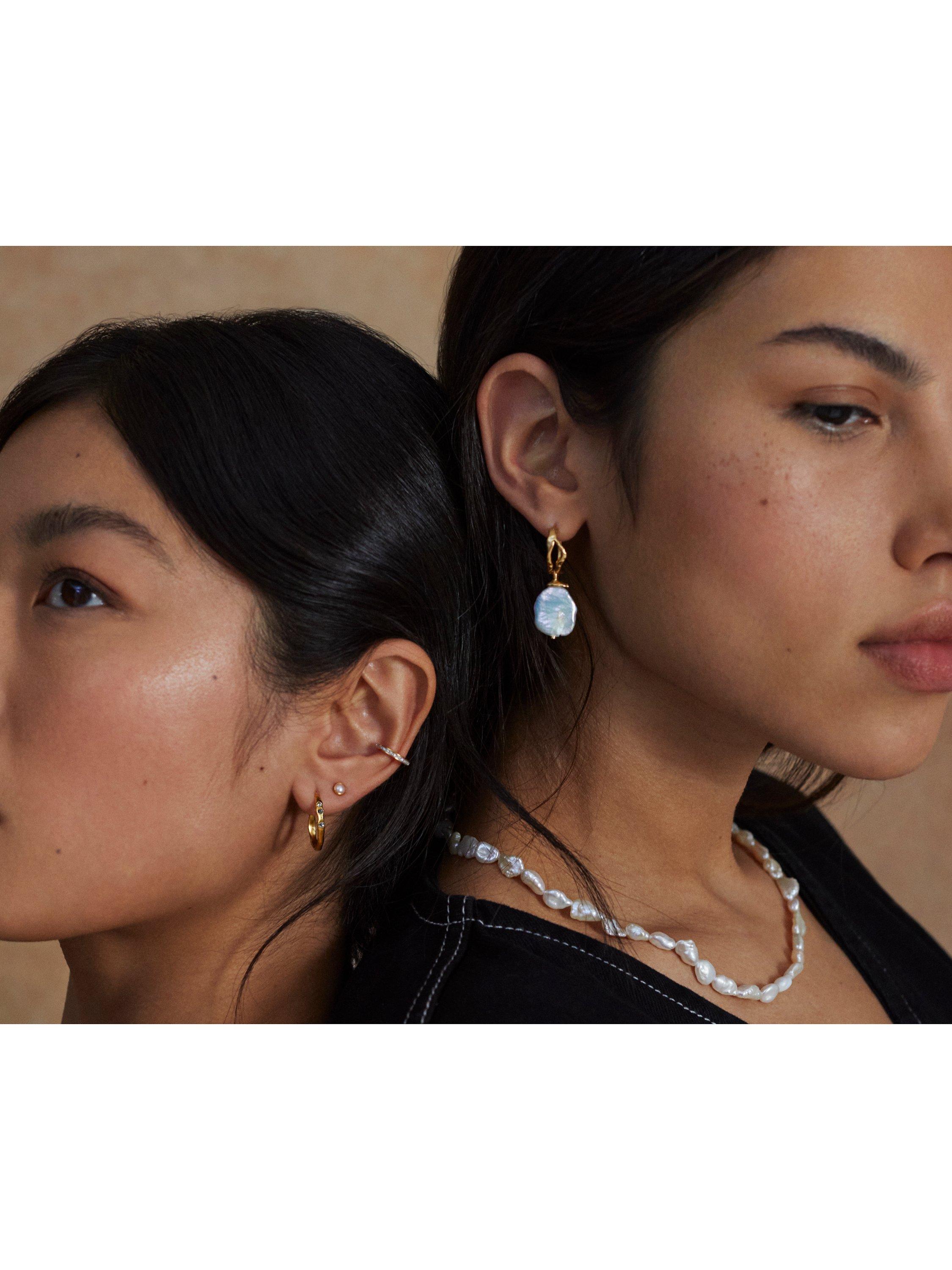 Product image 3 of 6, which shows Monica Vinader x Mother of Pearl Keshi Pearl Large Hoop Earrings, Gold/White