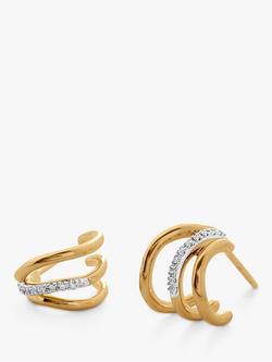 Monica Vinader Riva Triple Wave Diamond Hoop Earrings, Gold, Gold