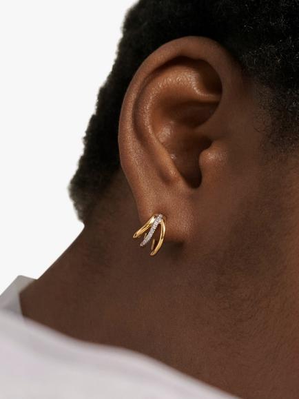 Monica Vinader Riva Triple Wave Diamond Hoop Earrings, Gold - view 2, Gold