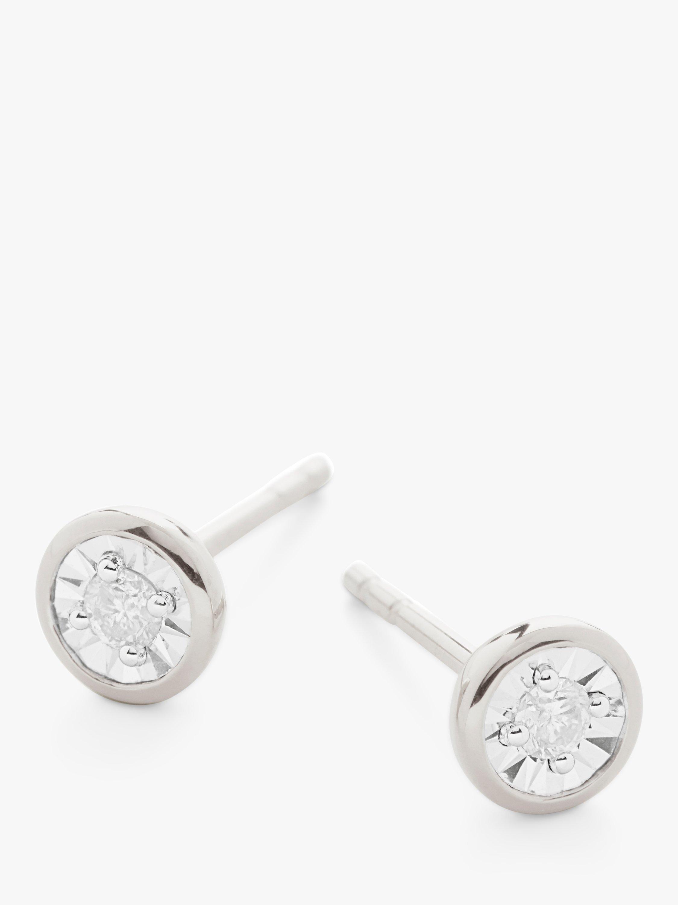 Product image 1 of 3, which shows Monica Vinader Essential Diamond Stud Earrings, Silver