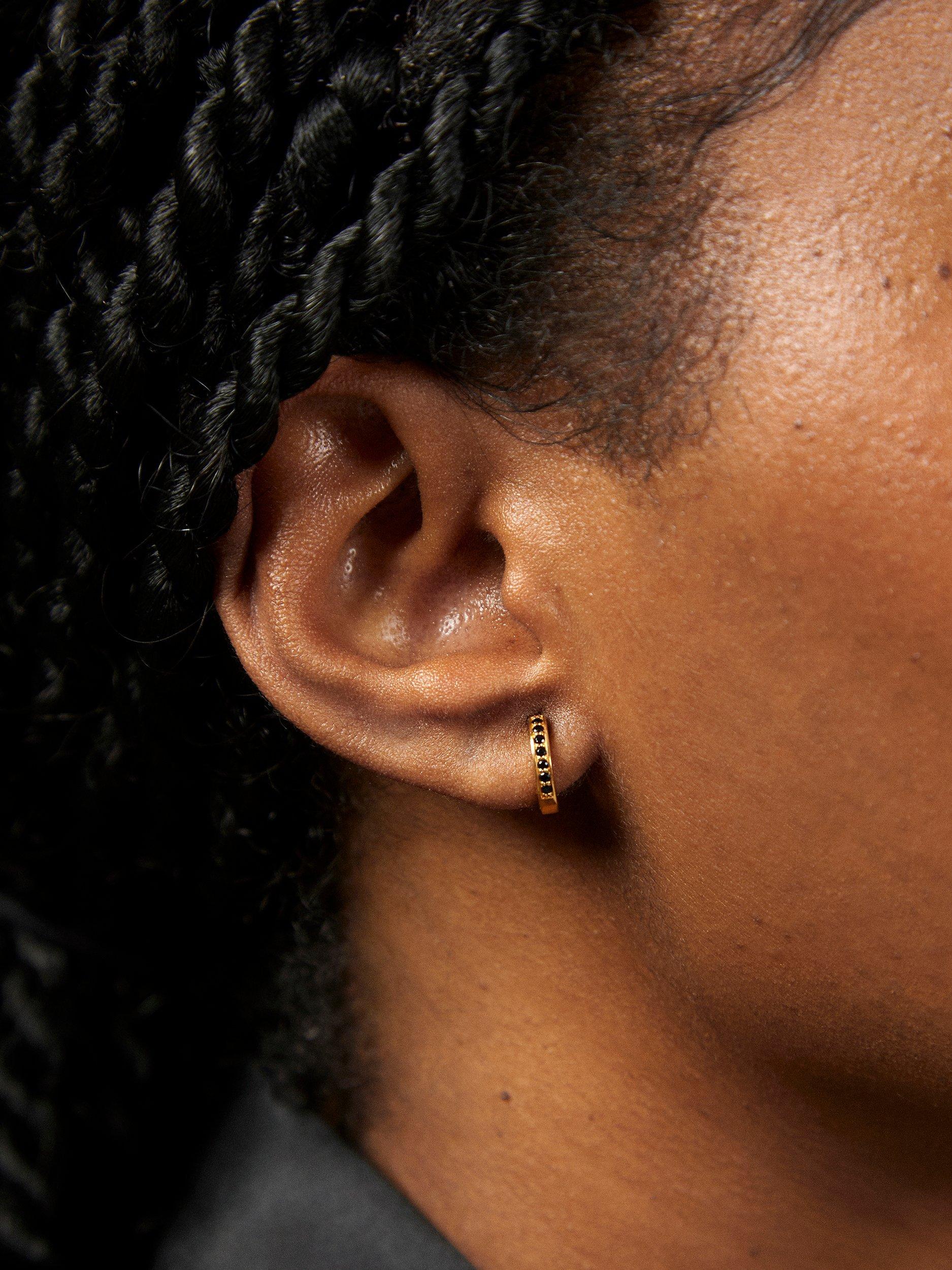 Product image 3 of 4, which shows Monica Vinader Skinny Gemstone Hoop Earrings, Gold/Black
