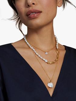 Monica Vinader x Mother of Pearl Molten Keshi Pearl Necklace, Gold/White - view 2, Gold/White