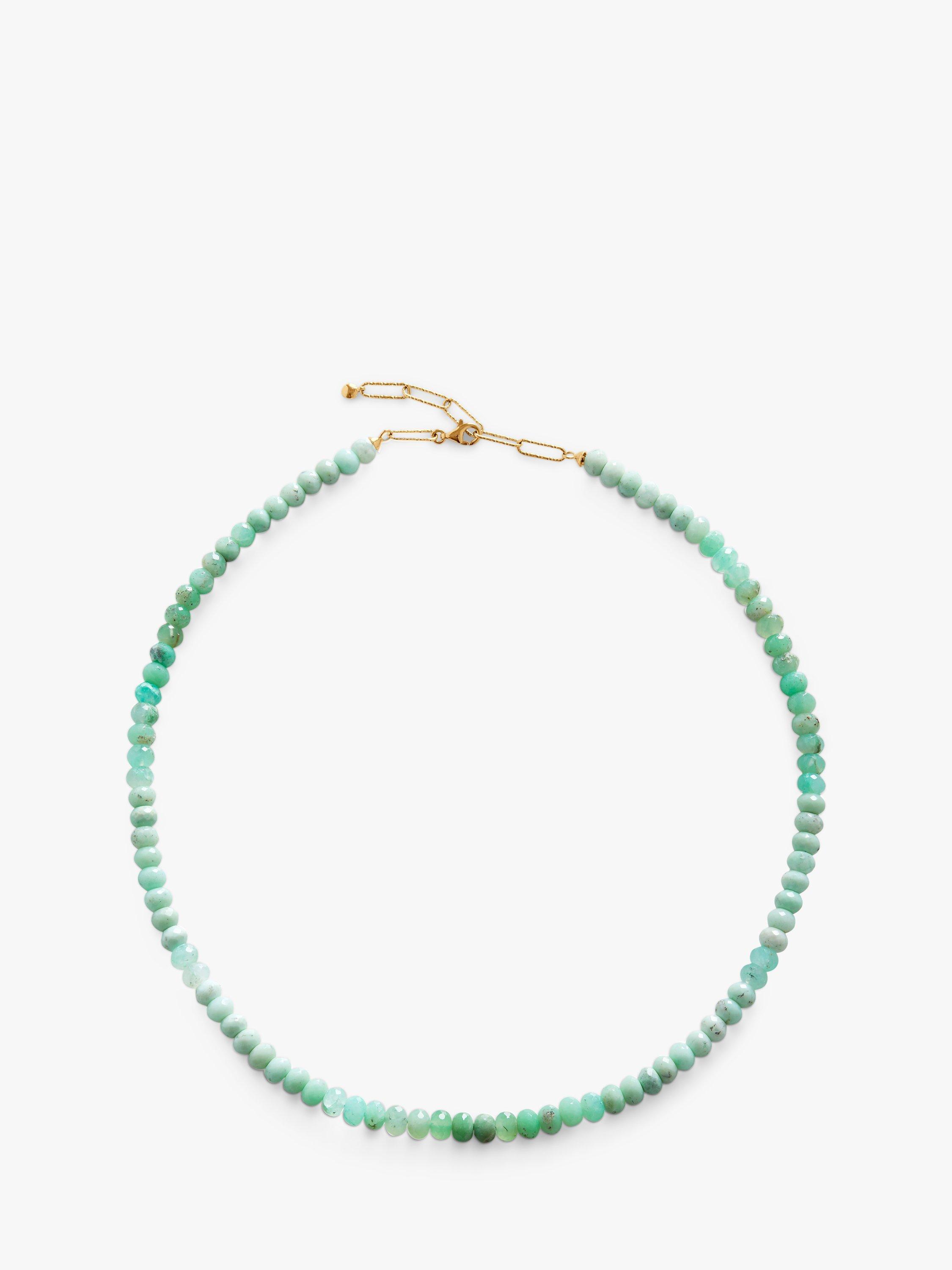 Product image 1 of 5, which shows Monica Vinader Hope Beaded Chrysoprase Beaded Necklace, Green/Gold