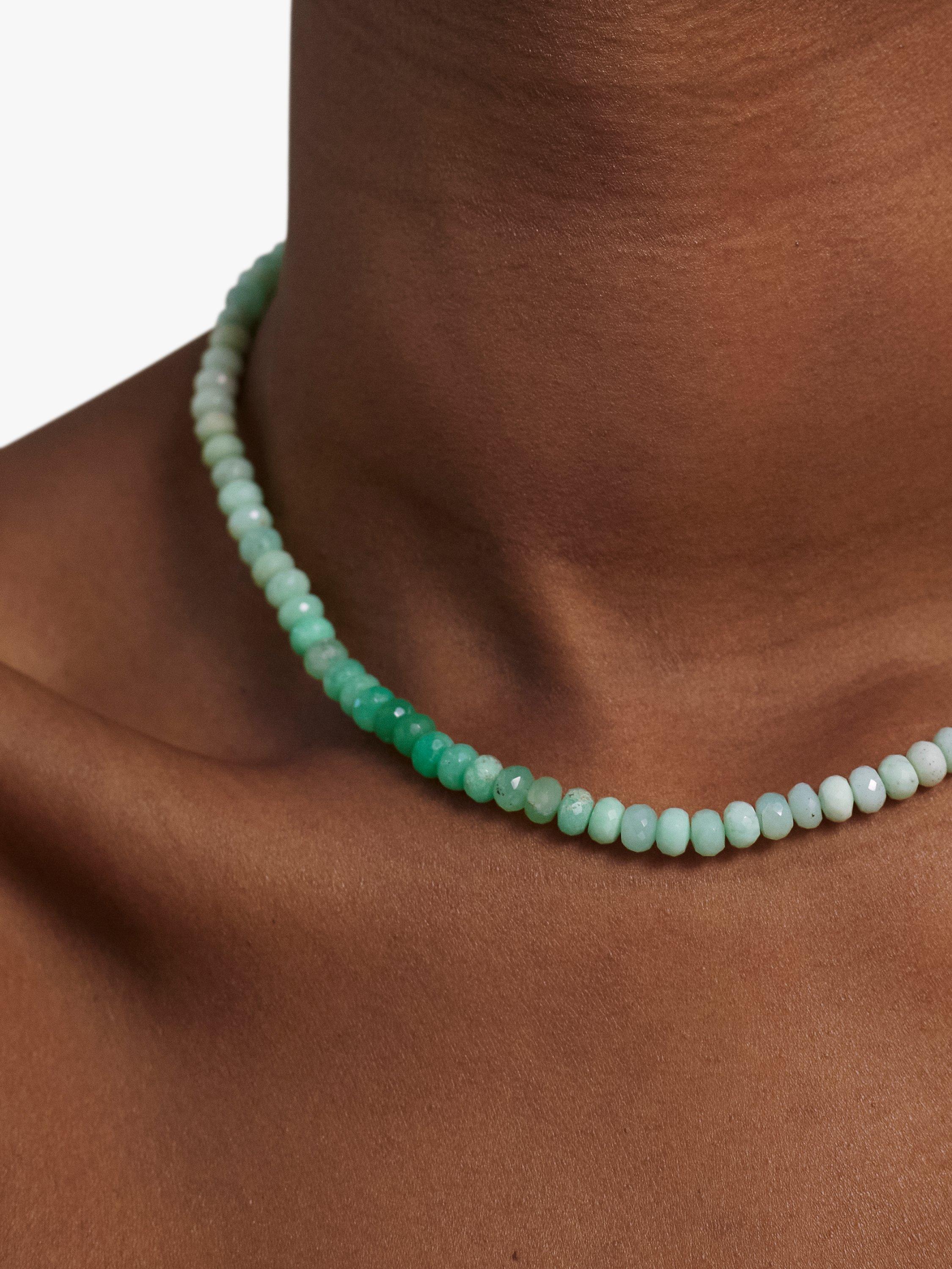 Product image 2 of 5, which shows Monica Vinader Hope Beaded Chrysoprase Beaded Necklace, Green/Gold