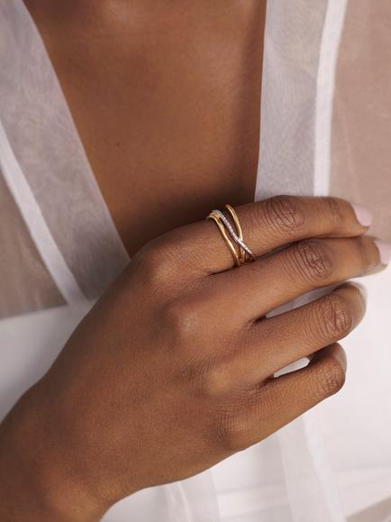 Monica Vinader Riva Triple Wave Diamond Ring, Gold - view 2, Gold