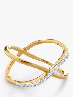 Monica Vinader Kiss Diamond Cross Over Ring, Gold, Gold