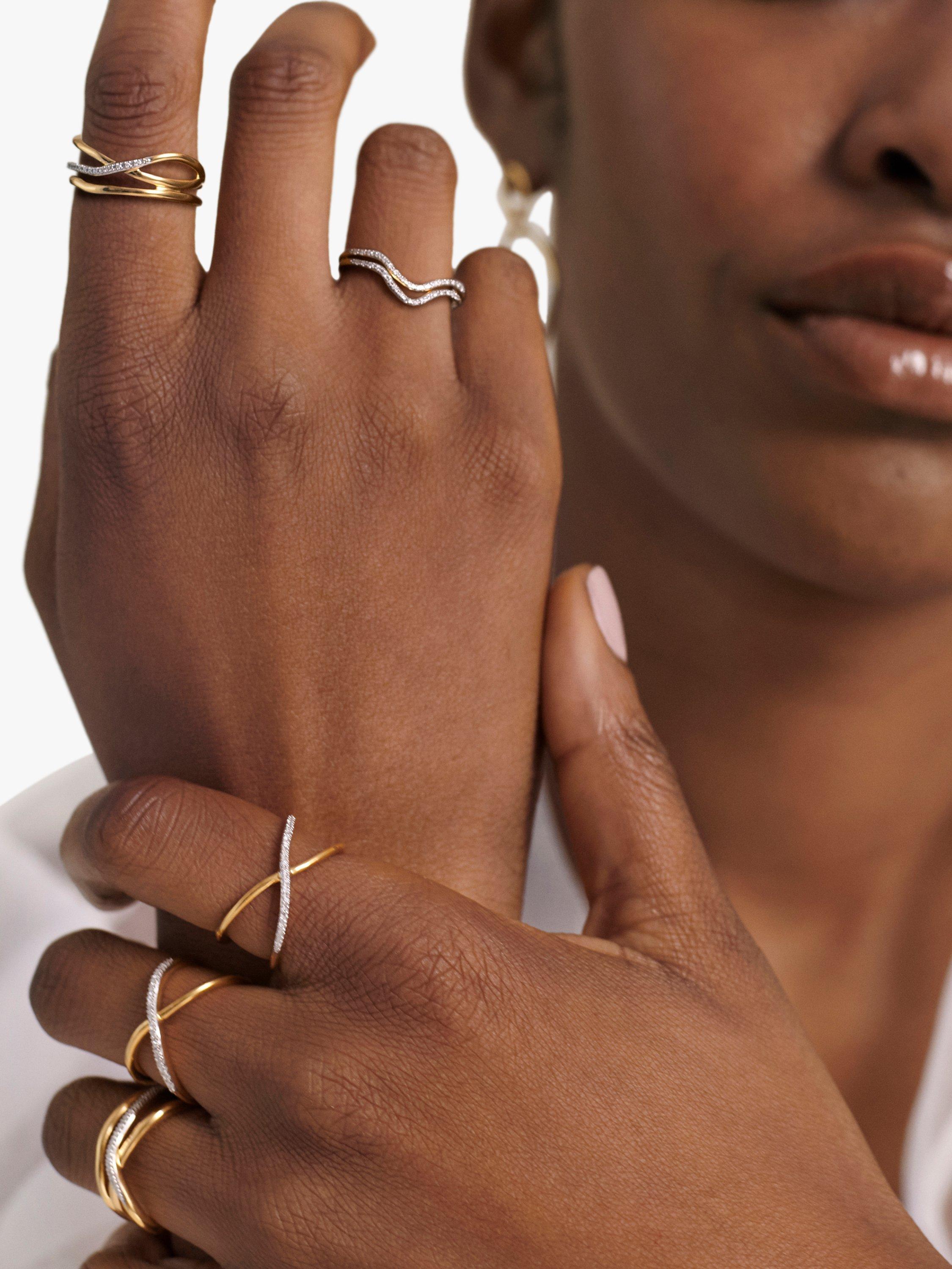 Product image 3 of 4, which shows Monica Vinader Kiss Diamond Cross Over Ring, Gold, N