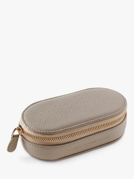 Monica Vinader Mini Oval Leather Jewellery Box - view 2, Pebble Grey