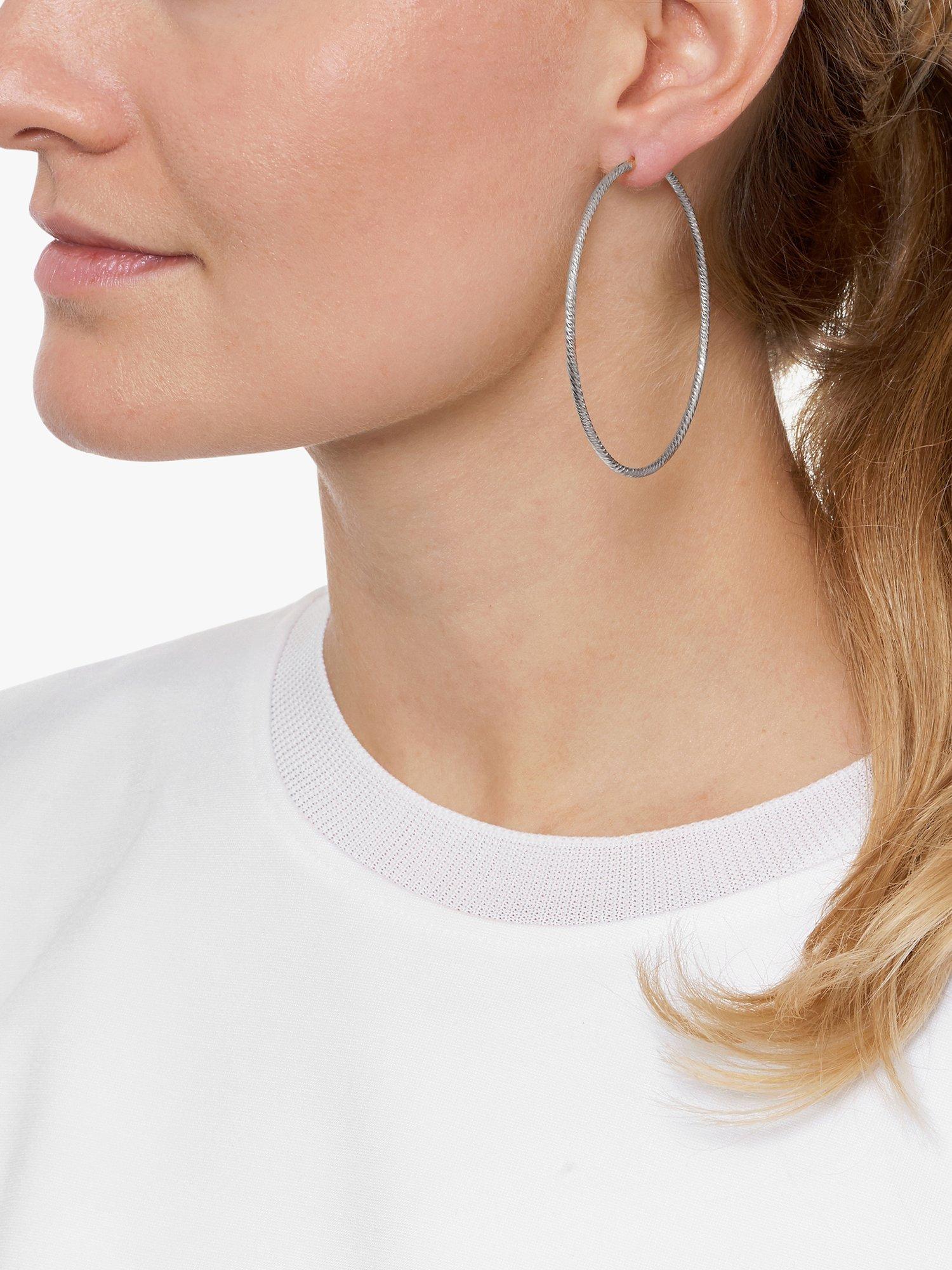 Product image 2 of 3, which shows The Hoop Station La Roma Diamond Cut Extra Large Hoop Earrings, 6.5cm, Silver