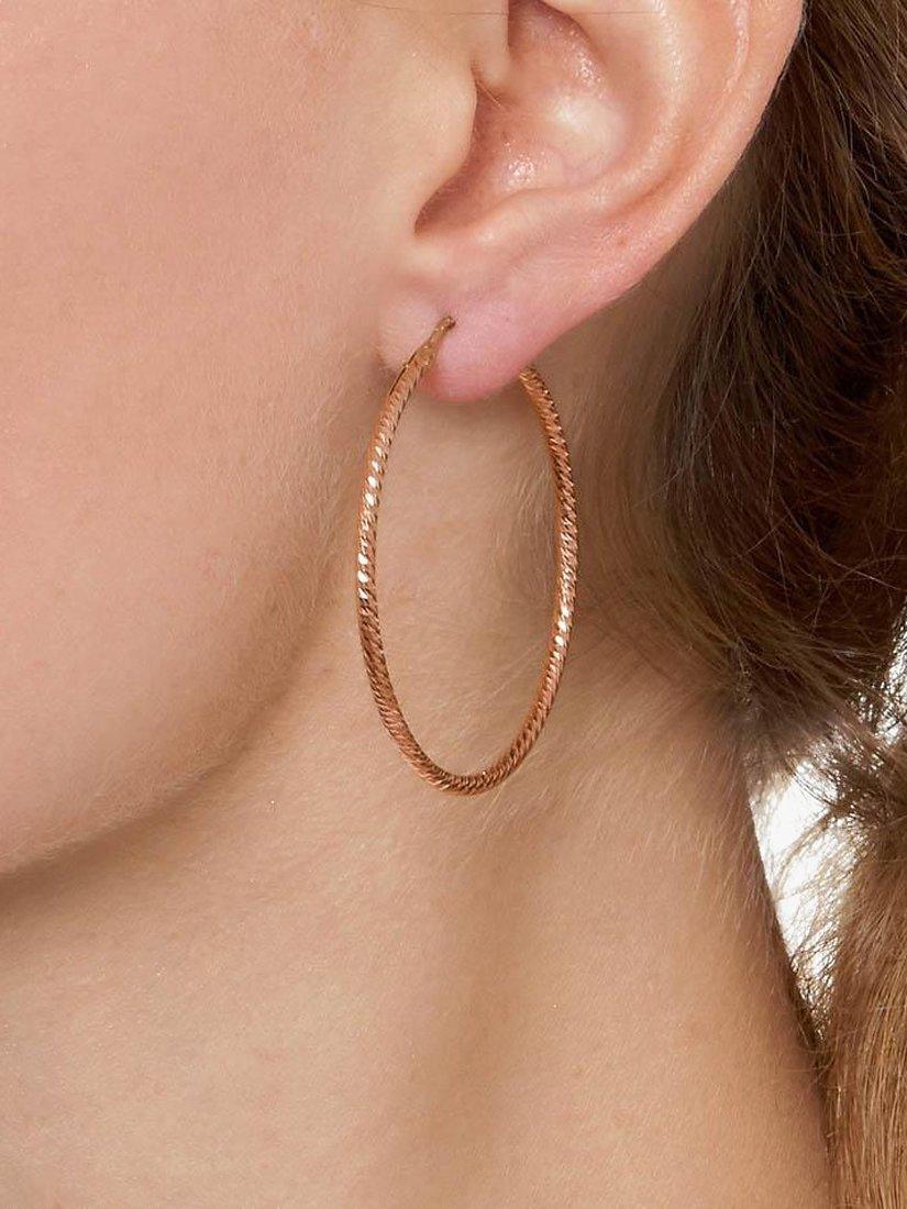 Product image 2 of 3, which shows The Hoop Station La Roma Diamond Cut Sterling Silver Twist Medium Hoop Earrings, 4.5cm, Rose Gold