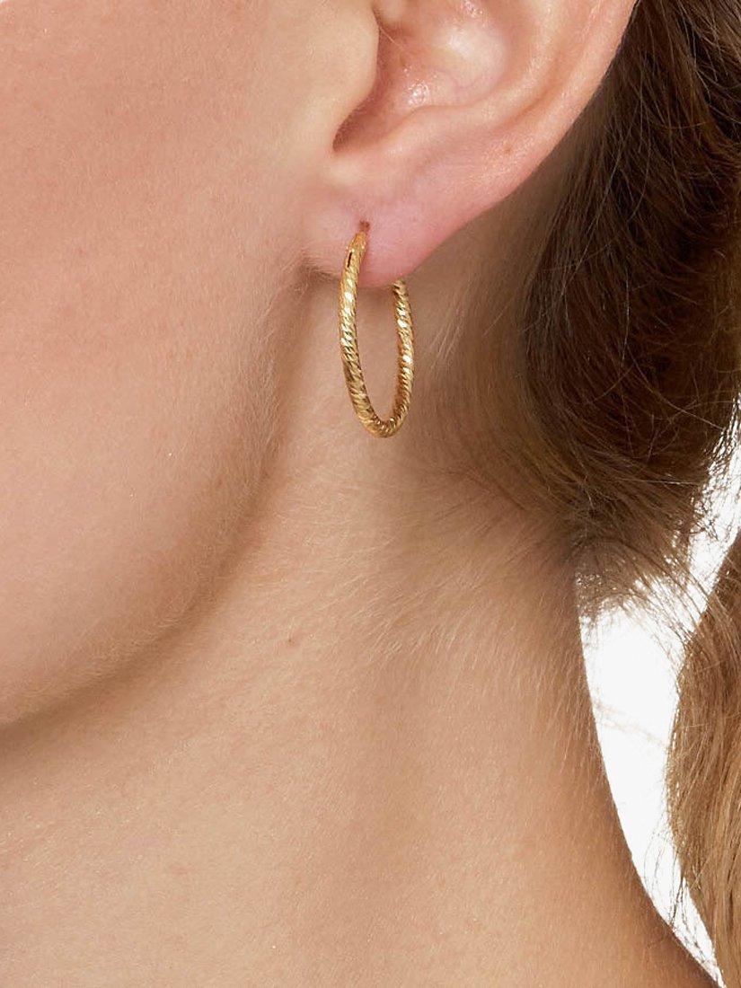 Product image 2 of 3, which shows The Hoop Station La Roma Diamond Cut Sterling Silver Twist Extra Small Hoop Earrings, 2.4cm, Gold