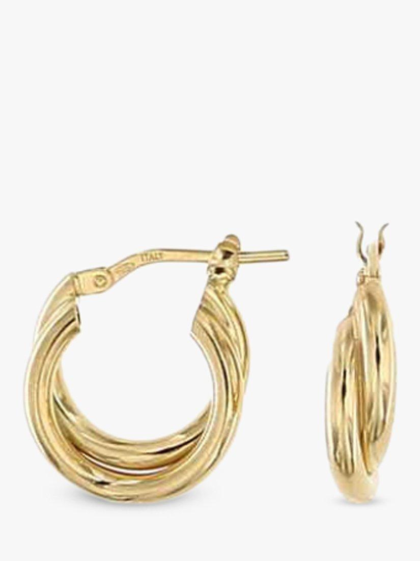 Product image 1 of 4, which shows The Hoop Station Duo Twist Huggie Hoop Earrings, Gold