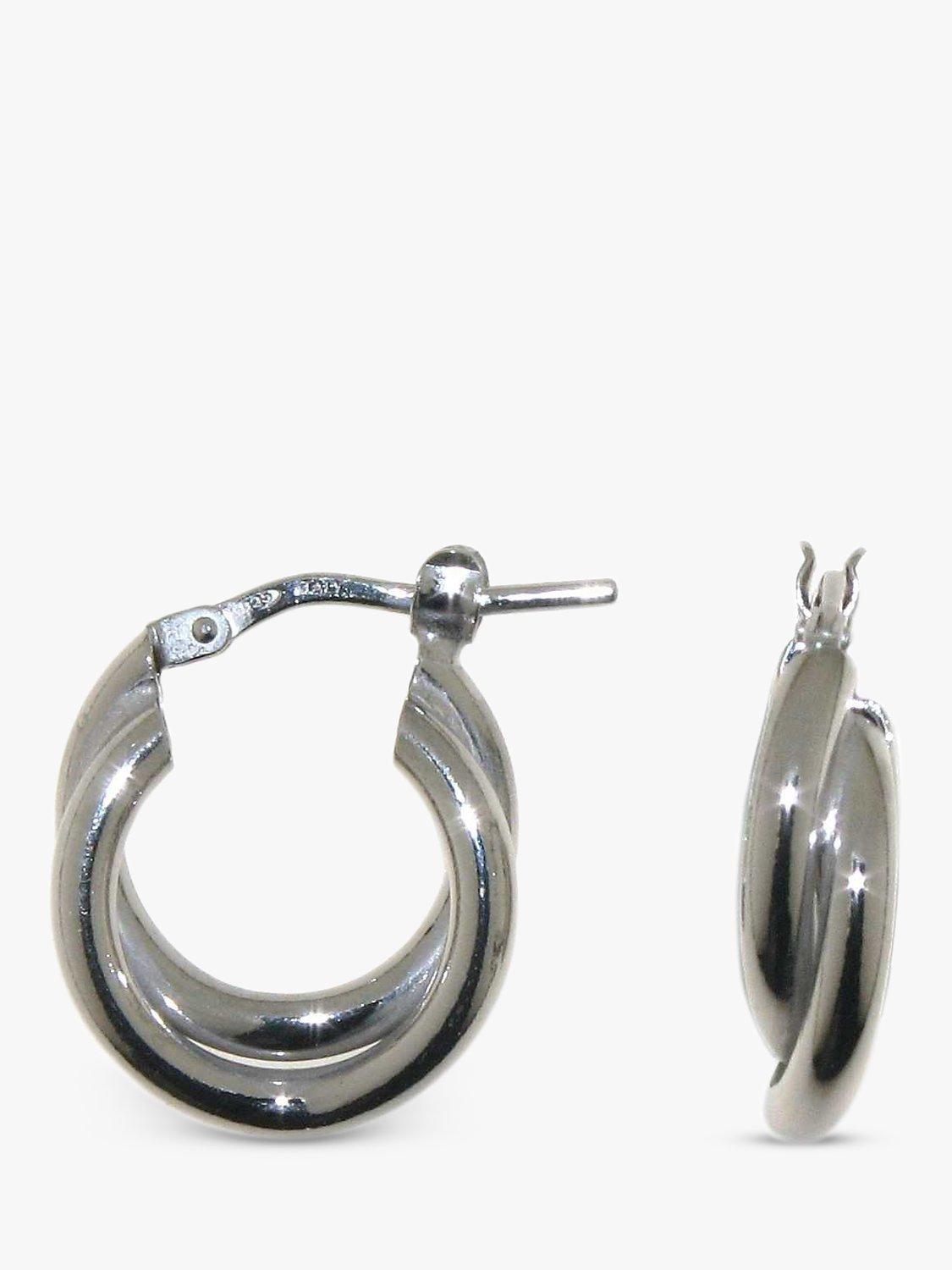 Product image 1 of 4, which shows The Hoop Station Duo Twist Huggie Hoop Earrings, Silver