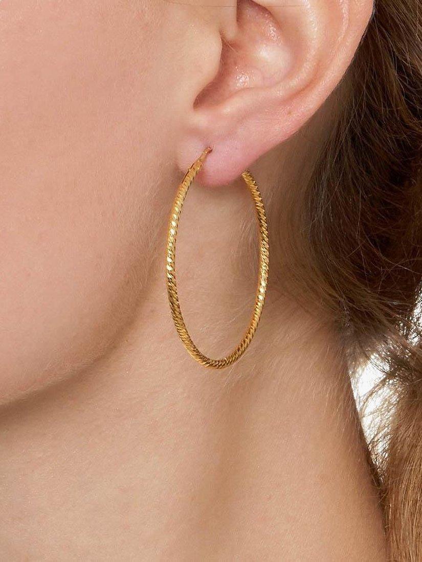 Product image 2 of 3, which shows The Hoop Station La Roma Diamond Cut Sterling Silver Twist Medium Hoop Earrings, 4.5cm, Gold