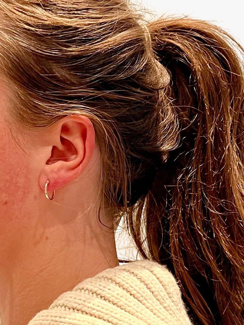 Product image 3 of 4, which shows The Hoop Station Clasica Huggie Hoop Earrings, Rose Gold