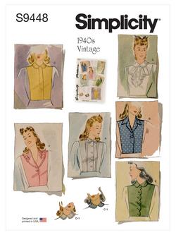 Simplicity Misses' 1940s Vintage Blouses Sewing Pattern, S9448, A, 