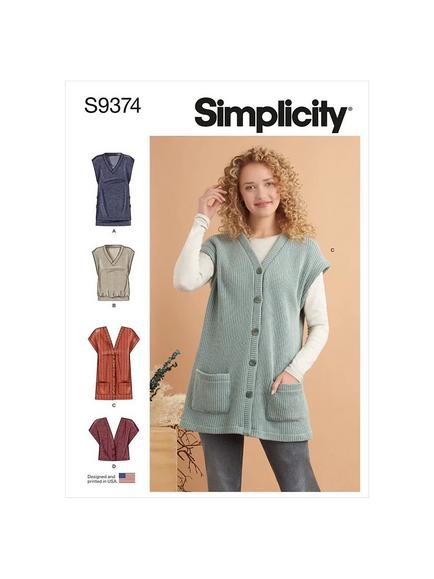 Simplicity Knit Button Front Vests Sewing Pattern, S9374, A, 