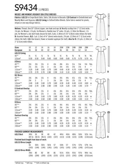 Simplicity Misses' and Women's Regency Style Dresses Sewing Pattern, S9434 - view 2, 