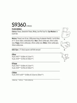 Simplicity Plush Animals Sewing Pattern, S9360 - view 2, 