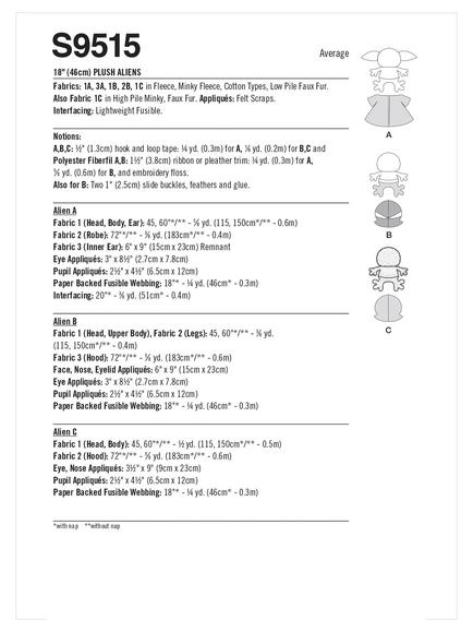 Simplicity Plush Aliens Sewing Pattern, S9515, OS - view 2, 