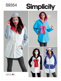 Simplicity Misses' Hoodie, Mask and Hat Costume Sewing Pattern, S9354, A, 
