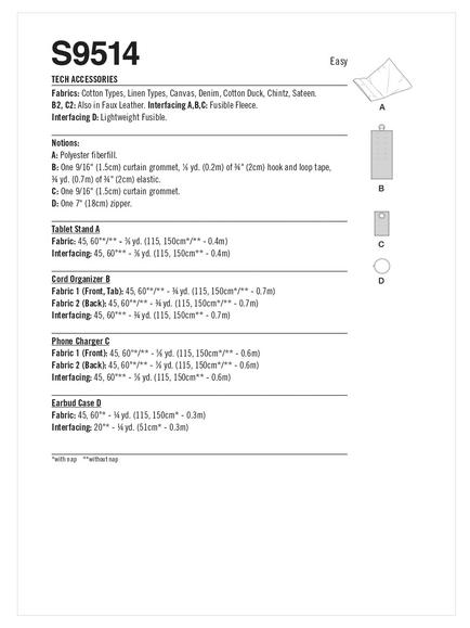 Simplicity Tech Accessories Sewing Pattern, S9514, OS - view 2, 