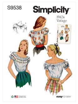 Simplicity Misses' Vintage 1940s Blouse Sewing Pattern, S9538, 