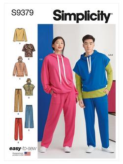 Simplicity Unisex Knit hoodies, Pants & Tees Sewing Pattern, S9379, A, 