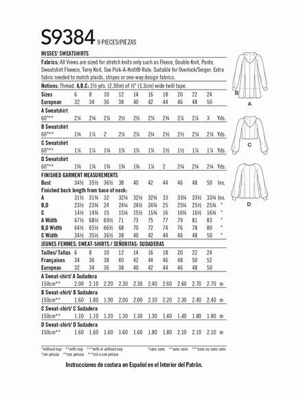Simplicity Misses' Sweatshirts Sewing Pattern, S9384, H5 - view 2, 
