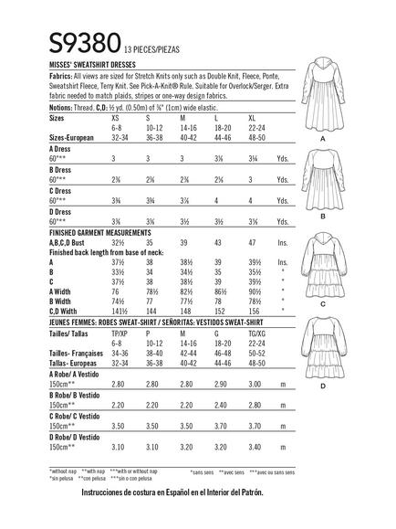 Simplicity Misses' Sweatshirt Dresses Sewing Pattern, S9380 - view 2, Multi