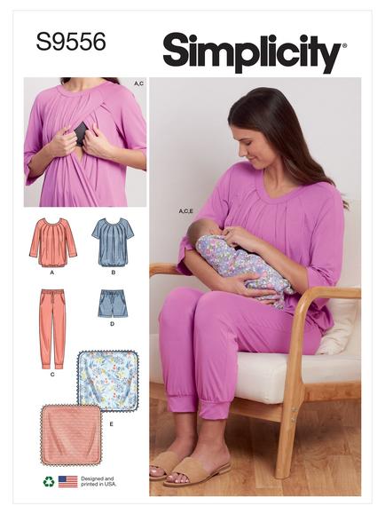 Simplicity Misses' Nursing Tops, Pants, Shorts and Blanket Sewing Pattern, S9556, A, 