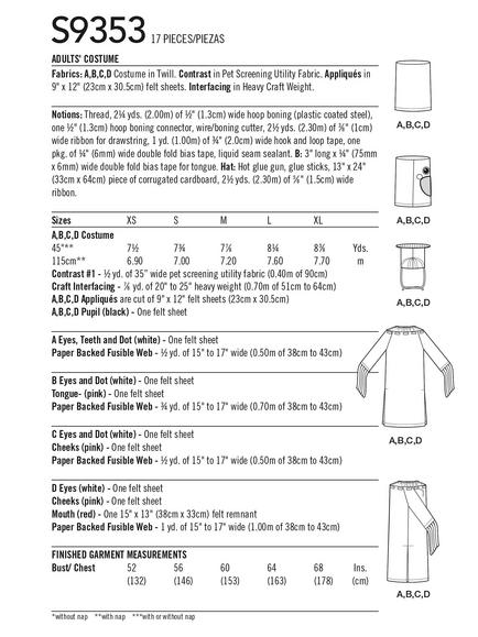 Simplicity Adults' Tube People Costume Sewing Pattern, S9353, BB - view 2, 
