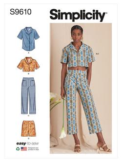 Simplicity Misses' Set of Shirts, Cropped Pants and Shorts Sewing Pattern, S9610, 