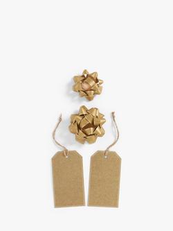 John Lewis Foil Stamped Gift Tags & Bows Set, Gold