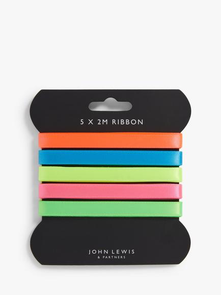 John Lewis Neon Gift Ribbons, 2m, Pack of 5, Multi