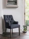 One.World St James Wool & Oak Wood Stud Detail Carver Dining Chair, Charcoal Grey